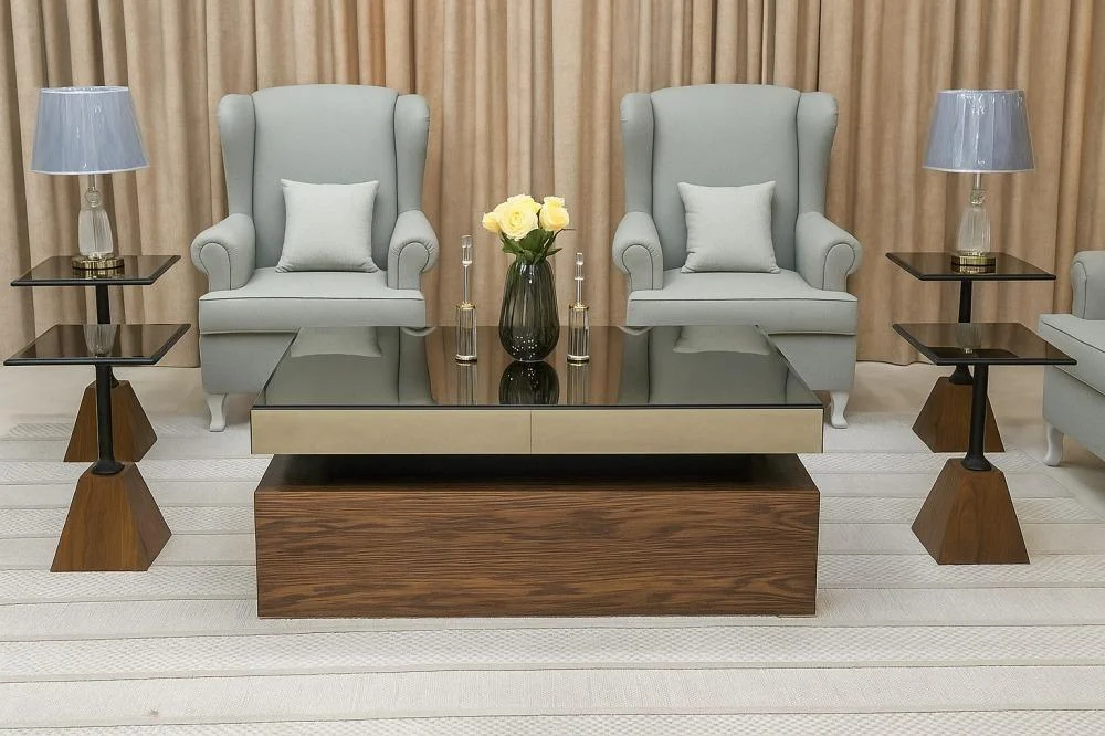 طقم طاولة ضيافة مع 4 خدمة لون بني موديل عصري