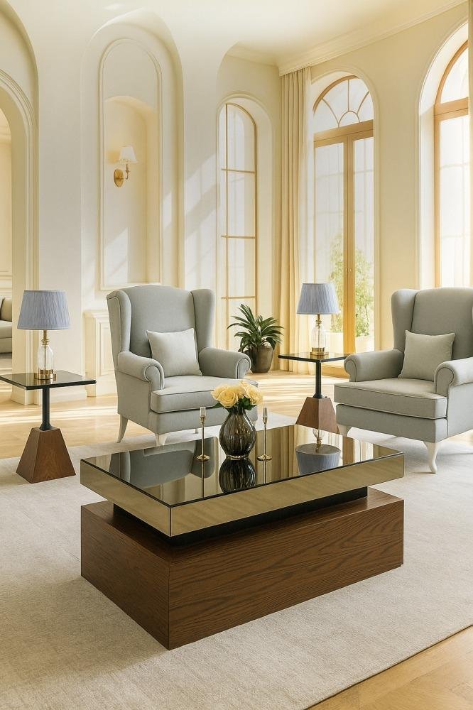 طقم طاولة ضيافة مع 4 خدمة لون بني موديل عصري - الصورة 5