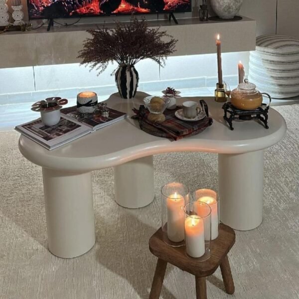 ⁦طاولة ضيافة خشبية بيضاء بتصميم مودرن من المنزل البني⁩ - الصورة ⁦5⁩